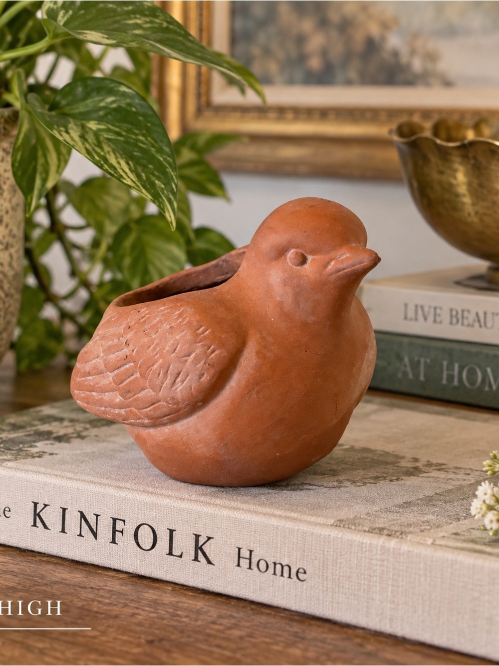 Vintage Terracotta Bird Planter - Rustic Home Art Accent
